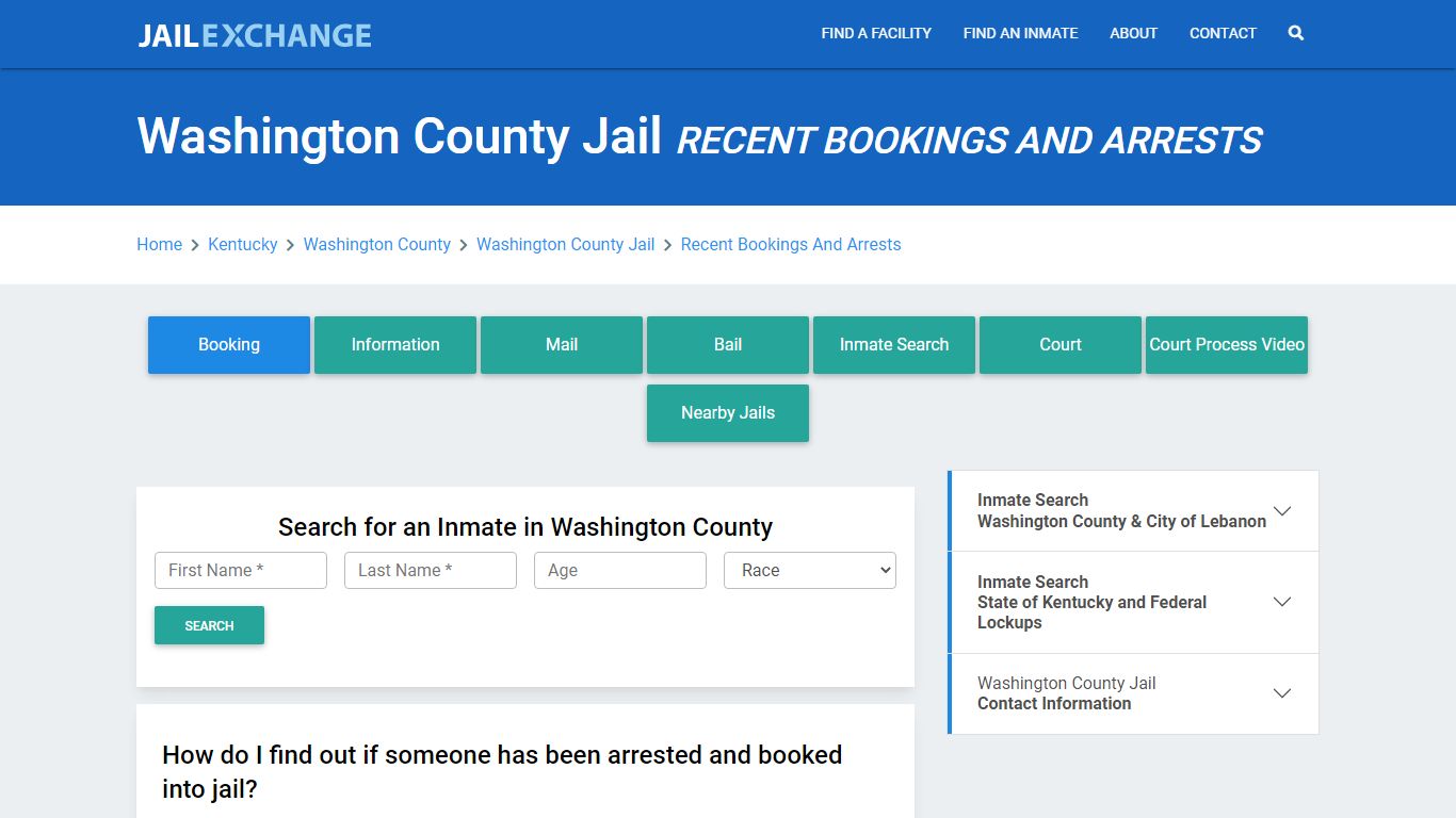 Washington County Jail KY Recent Arrests and Bookings